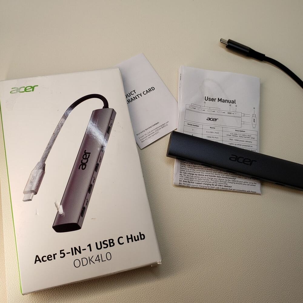 ACER 5-IN-1  USBC HUB MODEL ODK4LO for laptops Mac PC Linux. Portable Type C